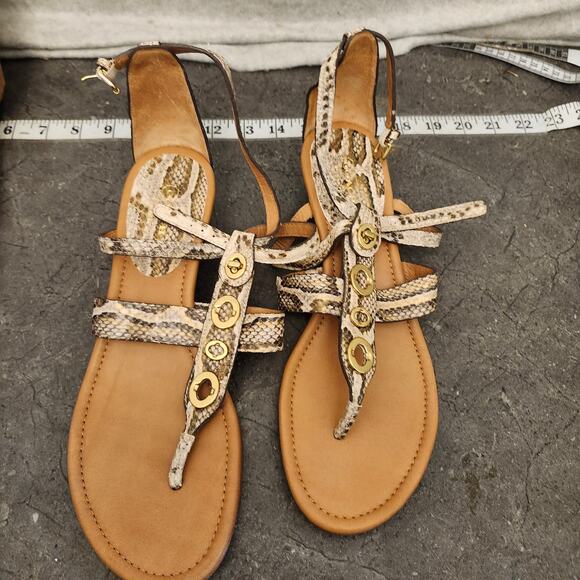 Coach Snakeskin Sandals Women's 9.5 B Brown Python  Embossed Wedge Sandal - Picture 1 of 7